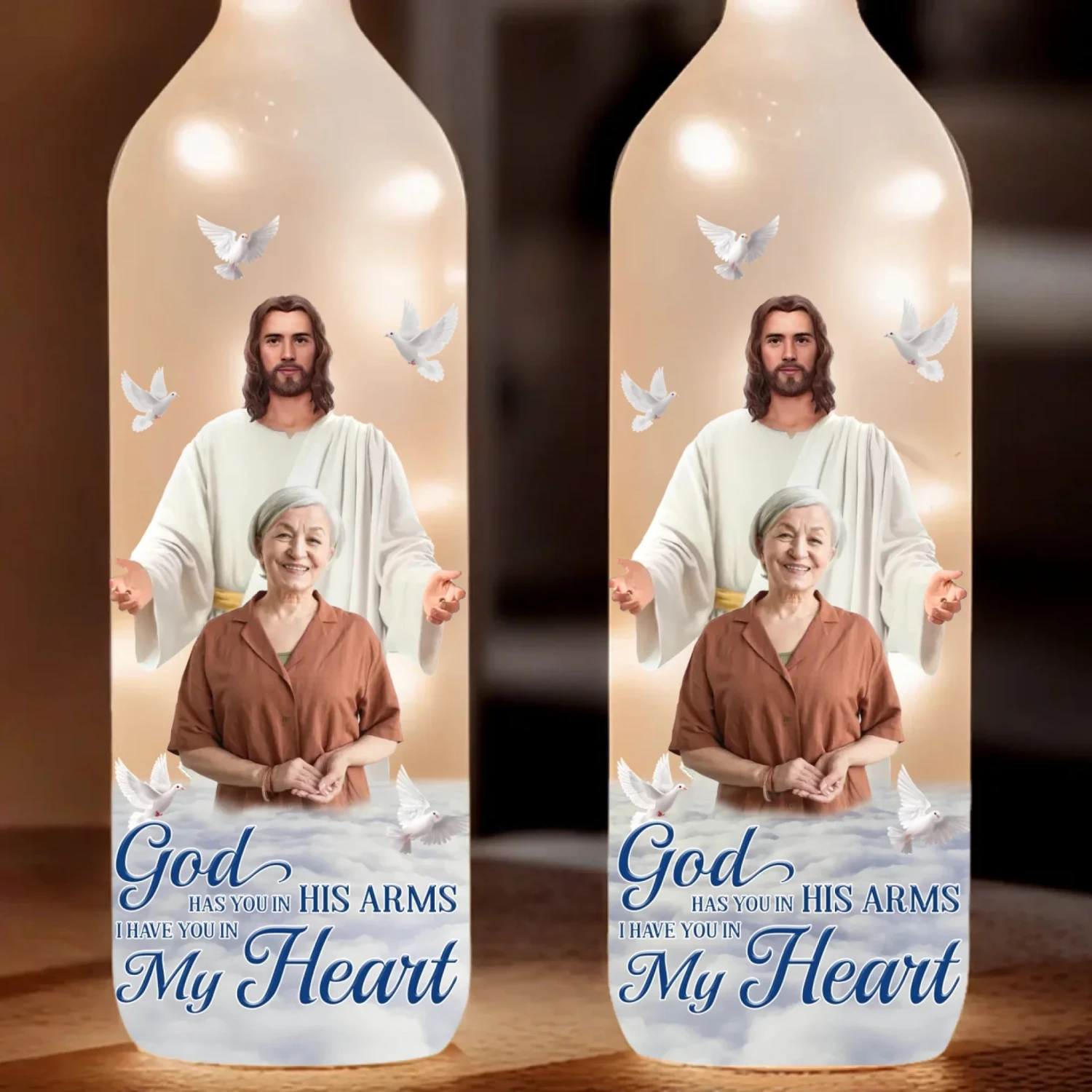 Custom Photo Held By God, Remembered By Me - Memorial Personalized Custom Bottle Lamp - Sympathy Gift For Family Members 2 Custom Photo Held By God, Remembered By Me - Memorial Personalized Custom Bottle Lamp - Sympathy Gift For Family Members - Image 2