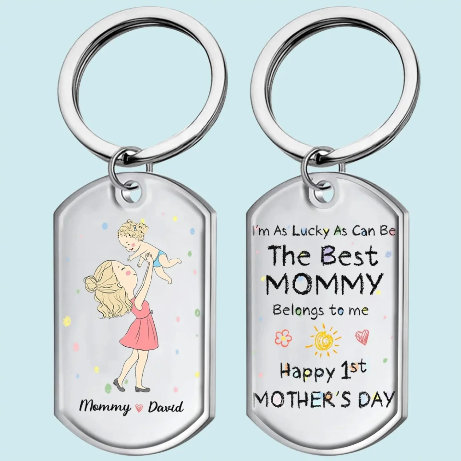 Lucky Me, The Best Mom Belongs To Me - Family Personalized Custom Keychain - Mother's Day, Baby Shower Gift, Gift For First Mom 1 Lucky Me, The Best Mom Belongs To Me - Family Personalized Custom Keychain - Mother's Day, Baby Shower Gift, Gift For First Mom
