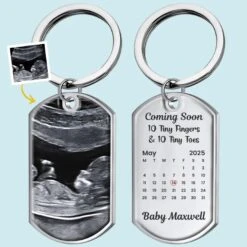 Custom Photo Waiting For The Sweetest Hello - Family Personalized Custom Keychain - Mother's Day, Baby Shower Gift, Gift For First Mom