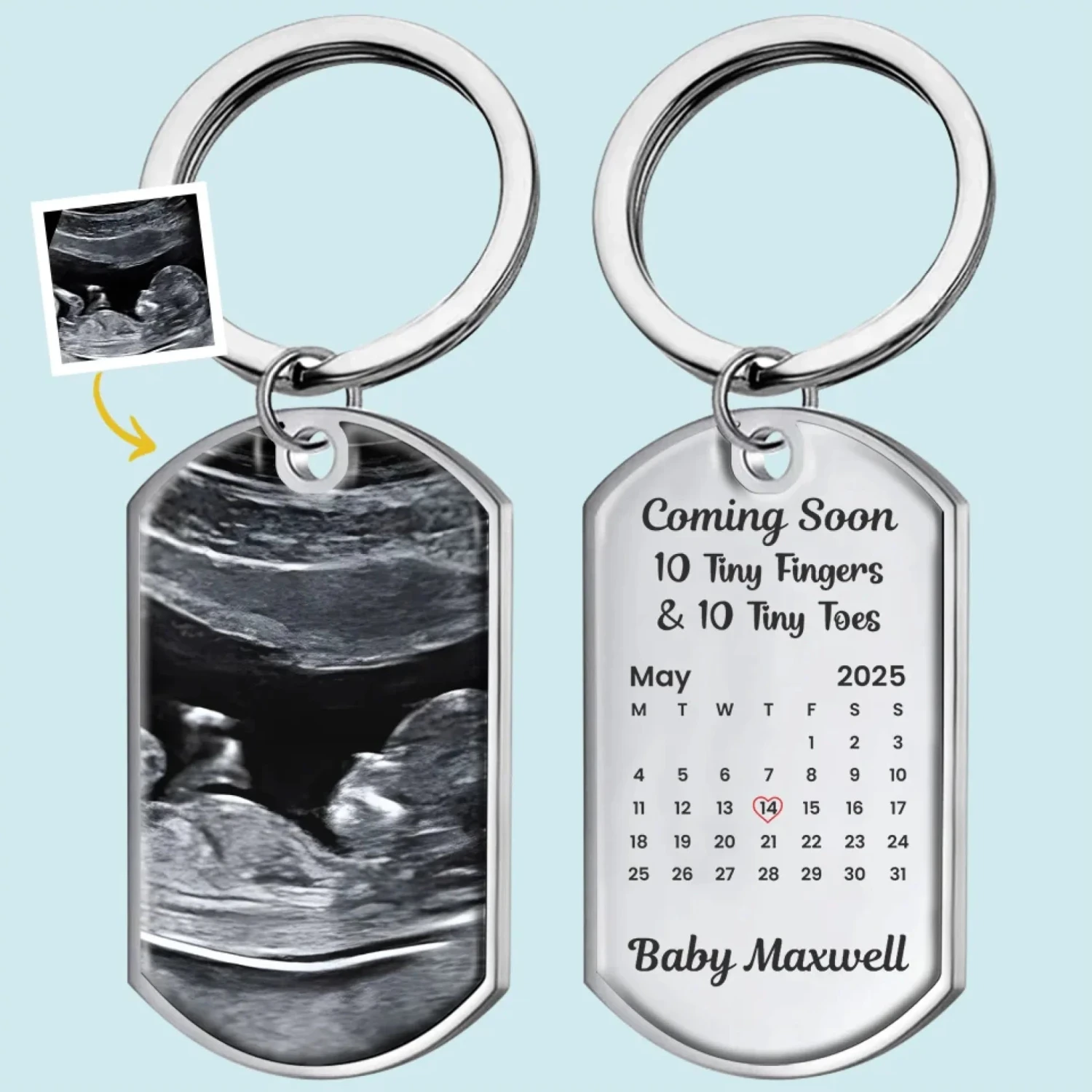 Custom Photo Waiting For The Sweetest Hello - Family Personalized Custom Keychain - Mother's Day, Baby Shower Gift, Gift For First Mom 1 Custom Photo Waiting For The Sweetest Hello - Family Personalized Custom Keychain - Mother's Day, Baby Shower Gift, Gift For First Mom