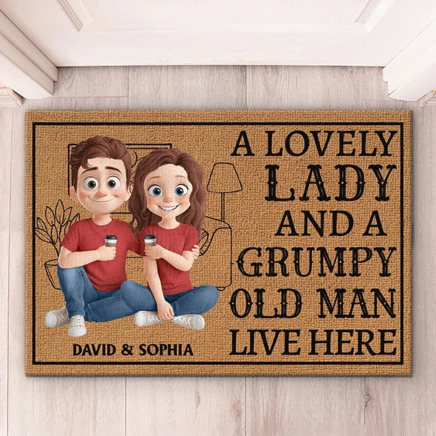 A Lovely Lady And A Grumpy Old Man Live Here - Couple Personalized Custom Home Decor Decorative Mat - House Warming Gift For Husband Wife, Anniversary 1 A Lovely Lady And A Grumpy Old Man Live Here - Couple Personalized Custom Home Decor Decorative Mat - House Warming Gift For Husband Wife, Anniversary