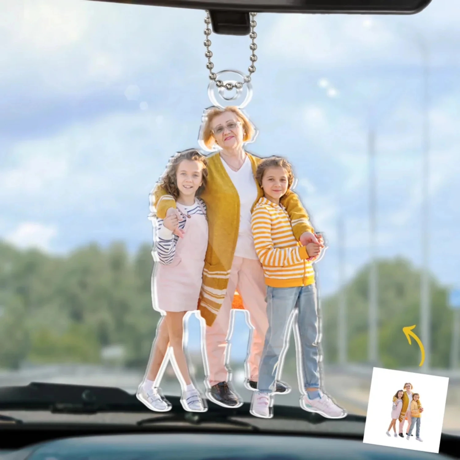 Custom Photo Drive Safe And Come Back To Us - Family Personalized Custom Car Ornament - Acrylic Custom Shaped - Gift For Mom, Grandma 1 Custom Photo Drive Safe And Come Back To Us - Family Personalized Custom Car Ornament - Acrylic Custom Shaped - Gift For Mom, Grandma