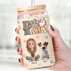 Proud Dog Mom For Life - Dog & Cat Personalized Custom Glass Cup, Iced Coffee Cup - Gift For Pet Owners, Pet Lovers