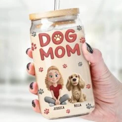 Happiness Is A Wagging Tail - Dog & Cat Personalized Custom Glass Cup, Iced Coffee Cup - Gift For Pet Owners, Pet Lovers