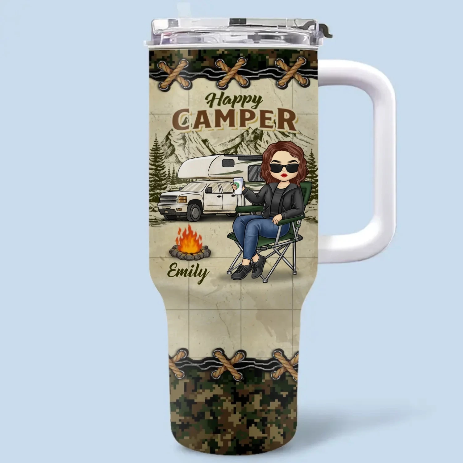 Leave The Road, Take The Trails - Camping Personalized Custom 40 Oz Stainless Steel Tumbler With Handle - Gift For Camping Lovers 2 Leave The Road, Take The Trails - Camping Personalized Custom 40 Oz Stainless Steel Tumbler With Handle - Gift For Camping Lovers - Image 2