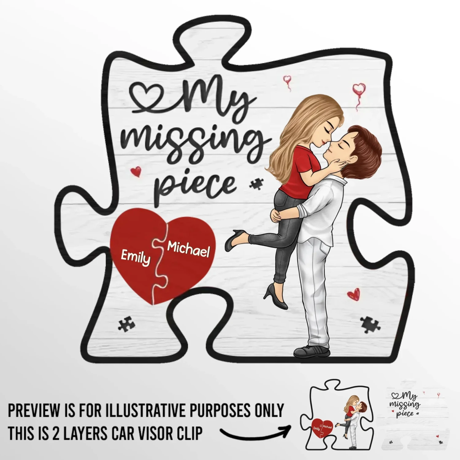 My Missing Piece - Couple Personalized Custom Car Visor Clip - Christmas Gift For Husband Wife, Anniversary 2 My Missing Piece - Couple Personalized Custom Car Visor Clip - Christmas Gift For Husband Wife, Anniversary - Image 2