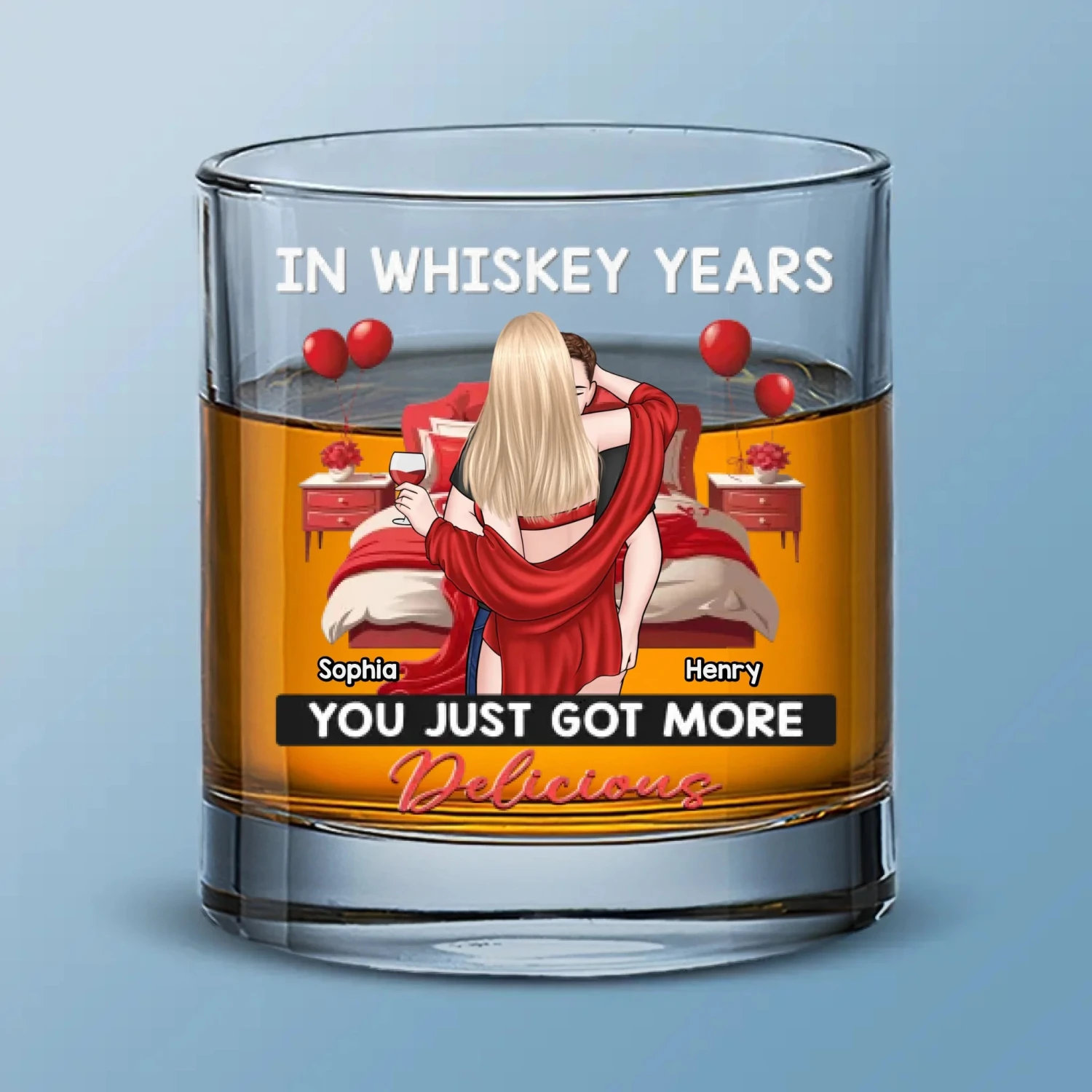 In Whiskey Years You Just Got More Delicious - Couple Personalized Custom Whiskey Glass - Gift For Husband Wife, Anniversary 2 In Whiskey Years You Just Got More Delicious - Couple Personalized Custom Whiskey Glass - Gift For Husband Wife, Anniversary - Image 2
