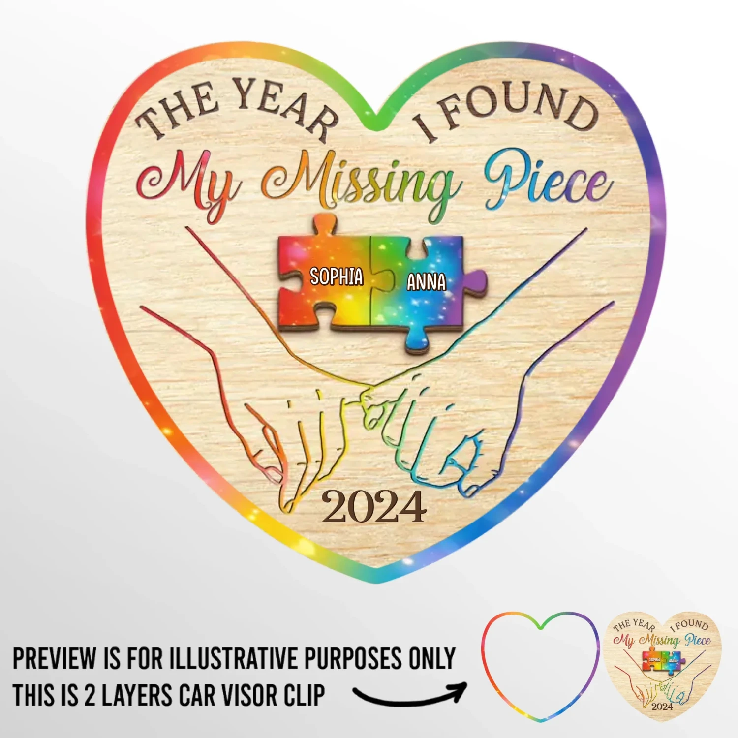 The Year I Found My Missing Piece - Couple Personalized Custom Car Visor Clip - Gift For Husband Wife, Anniversary, LGBTQ+ 2 The Year I Found My Missing Piece - Couple Personalized Custom Car Visor Clip - Gift For Husband Wife, Anniversary, LGBTQ+ - Image 2