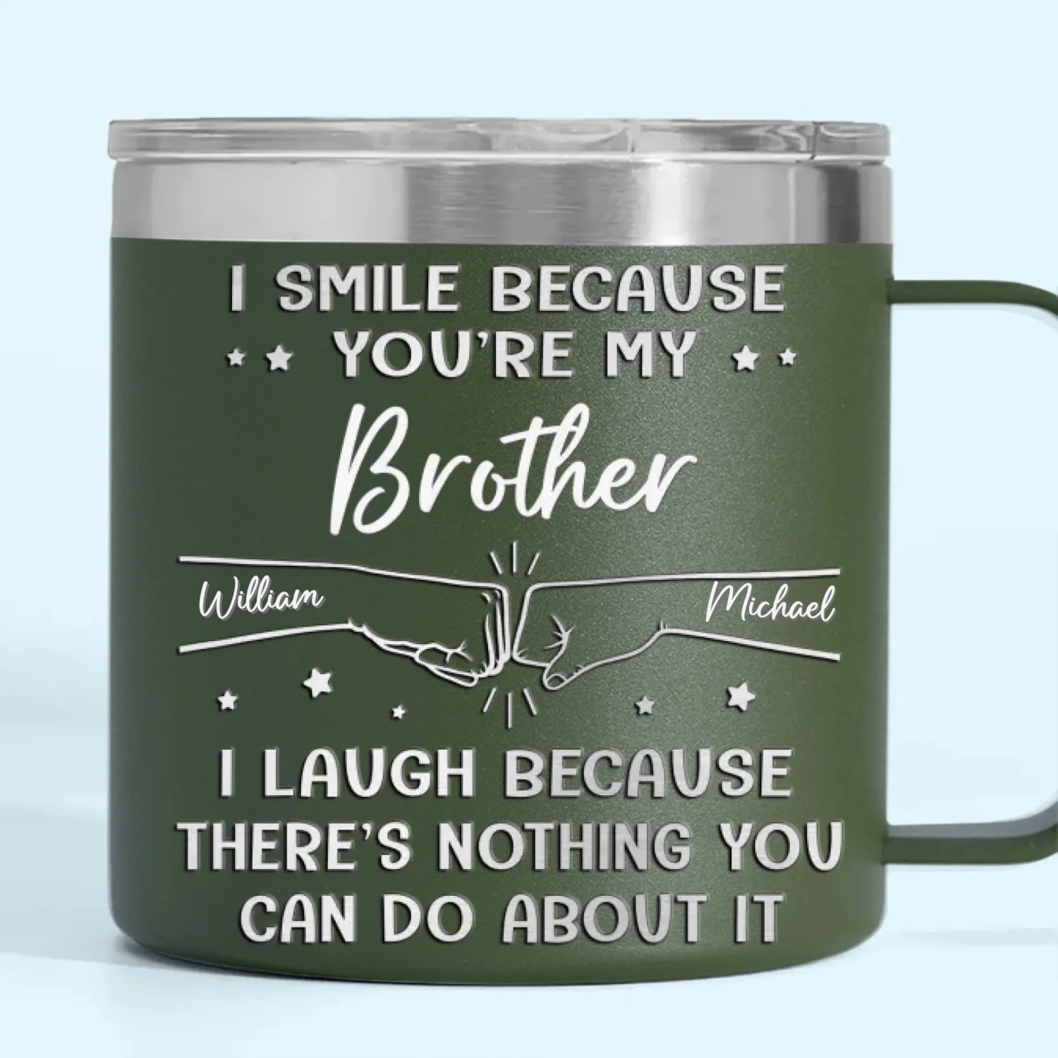 I Smile Because You're My Brother - Family Personalized Custom 14oz Stainless Steel Tumbler With Handle - Gift For Family Members 3 I Smile Because You're My Brother - Family Personalized Custom 14oz Stainless Steel Tumbler With Handle - Gift For Family Members - Image 3