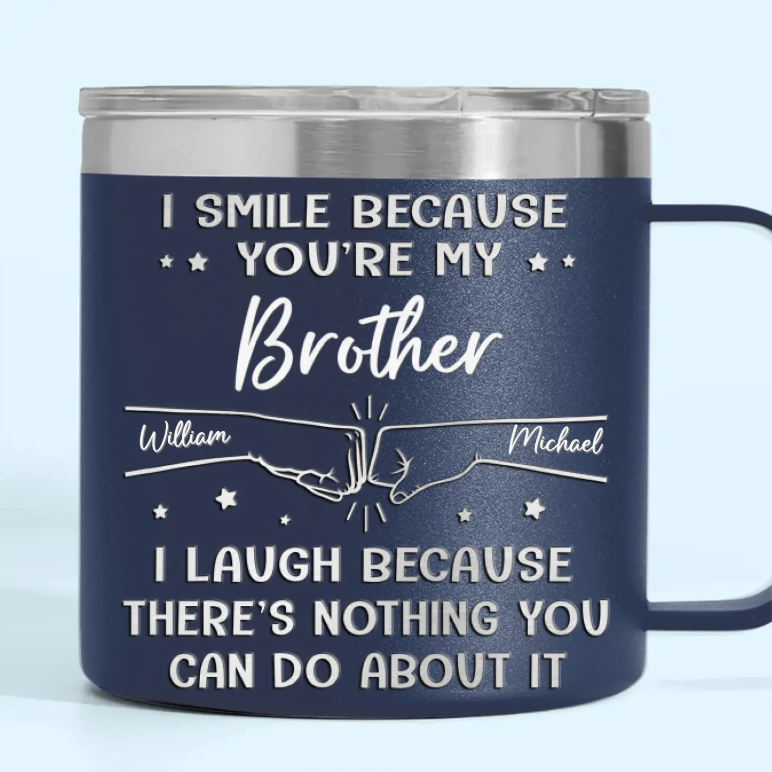 I Smile Because You're My Brother - Family Personalized Custom 14oz Stainless Steel Tumbler With Handle - Gift For Family Members 4 I Smile Because You're My Brother - Family Personalized Custom 14oz Stainless Steel Tumbler With Handle - Gift For Family Members - Image 4