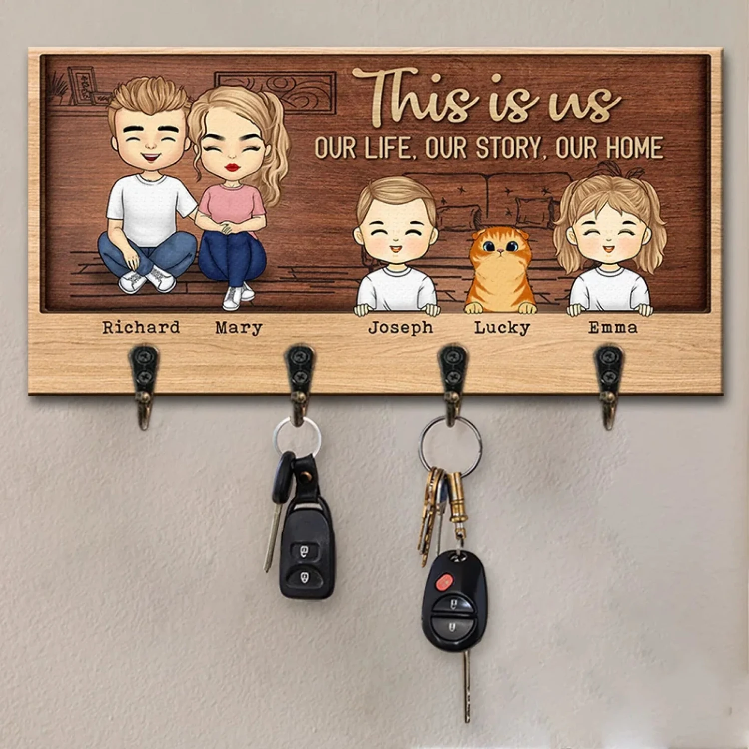 Love, Life & Family - Family Personalized Custom Home Decor Key Hanger, Key Holder - House Warming Gift For Family Members, Pet Owners, Pet Lovers 3 Love, Life & Family - Family Personalized Custom Home Decor Key Hanger, Key Holder - House Warming Gift For Family Members, Pet Owners, Pet Lovers - Image 3