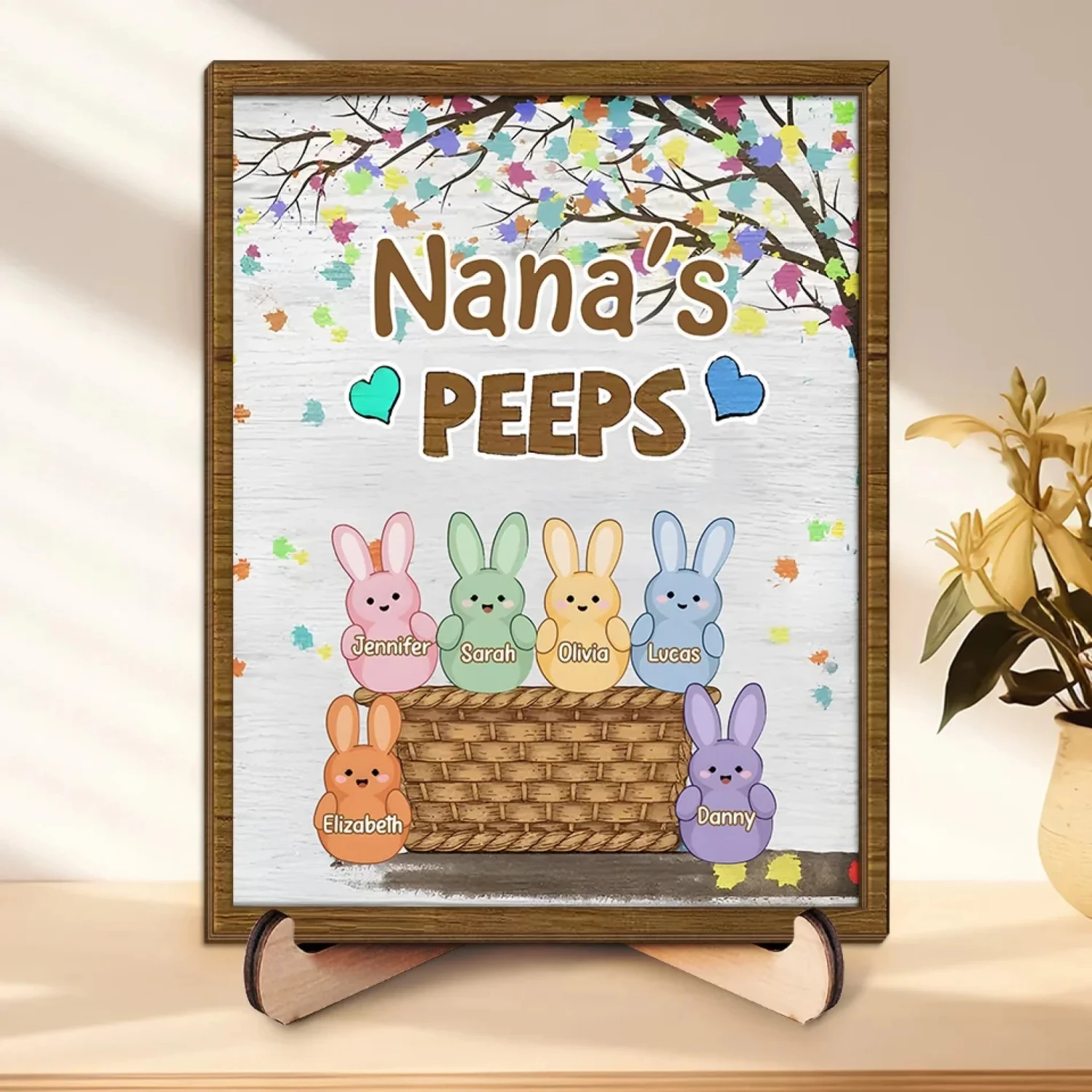 Love Grows In Grandma’s Arms - Family Personalized Custom 2-Layered Wooden Plaque With Stand - Easter Gift For Mom, Grandma 1 Love Grows In Grandma’s Arms - Family Personalized Custom 2-Layered Wooden Plaque With Stand - Easter Gift For Mom, Grandma