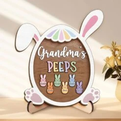 Grandma’s Heart, My Safe Place - Family Personalized Custom 2-Layered Wooden Plaque With Stand - Easter Gift For Mom, Grandma
