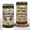 Adventure, Love, And A Campfire - Camping Personalized Custom 4 In 1 Can Cooler Tumbler - Gift For Couple, Husband Wife, Camping Lovers