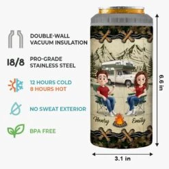 Adventure, Love, And A Campfire - Camping Personalized Custom 4 In 1 Can Cooler Tumbler - Gift For Couple, Husband Wife, Camping Lovers -Pawfect House Store 67bc5395858e2