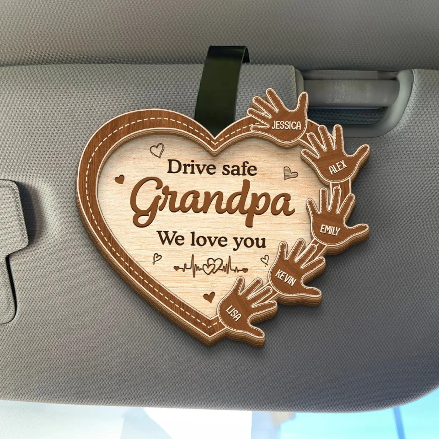 Drive With Love And Care - Family Personalized Custom Car Visor Clip - Gift For Family Members 1 Drive With Love And Care - Family Personalized Custom Car Visor Clip - Gift For Family Members