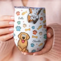 Life’s Better With Paws - Dog & Cat Personalized Custom 3D Inflated Effect Printed Wine Tumbler - Gift For Pet Owners, Pet Lovers