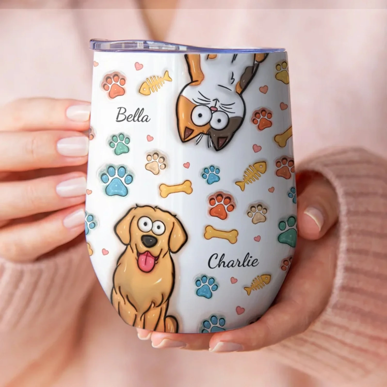 Life’s Better With Paws - Dog & Cat Personalized Custom 3D Inflated Effect Printed Wine Tumbler - Gift For Pet Owners, Pet Lovers 1 Life’s Better With Paws - Dog & Cat Personalized Custom 3D Inflated Effect Printed Wine Tumbler - Gift For Pet Owners, Pet Lovers