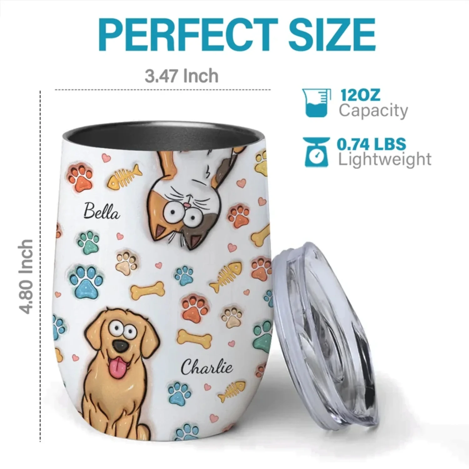 Life’s Better With Paws - Dog & Cat Personalized Custom 3D Inflated Effect Printed Wine Tumbler - Gift For Pet Owners, Pet Lovers 3 Life’s Better With Paws - Dog & Cat Personalized Custom 3D Inflated Effect Printed Wine Tumbler - Gift For Pet Owners, Pet Lovers - Image 3