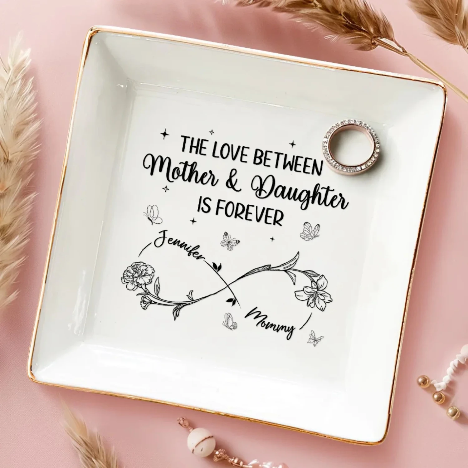 Mom’s Love, Daughter’s Strength - Family Personalized Custom Jewelry Dish - Mother's Day, Gift For Mom, Daughter 3 Mom’s Love, Daughter’s Strength - Family Personalized Custom Jewelry Dish - Mother's Day, Gift For Mom, Daughter - Image 3