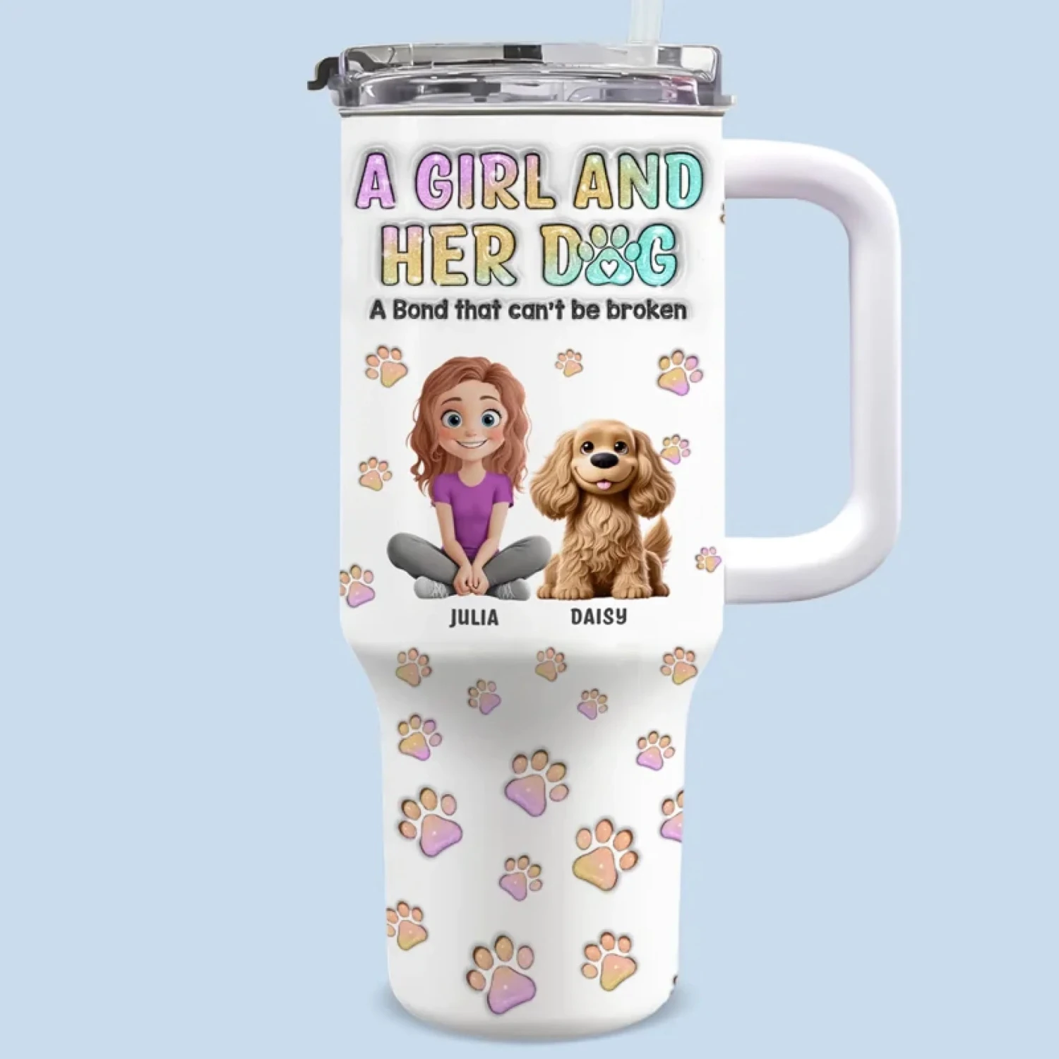 Girl’s Best Friend, Furry And True - Dog Personalized Custom 3D Inflated Effect Printed 40 Oz Stainless Steel Tumbler With Handle - Gift For Pet Owners, Pet Lovers 1 Girl’s Best Friend, Furry And True - Dog Personalized Custom 3D Inflated Effect Printed 40 Oz Stainless Steel Tumbler With Handle - Gift For Pet Owners, Pet Lovers