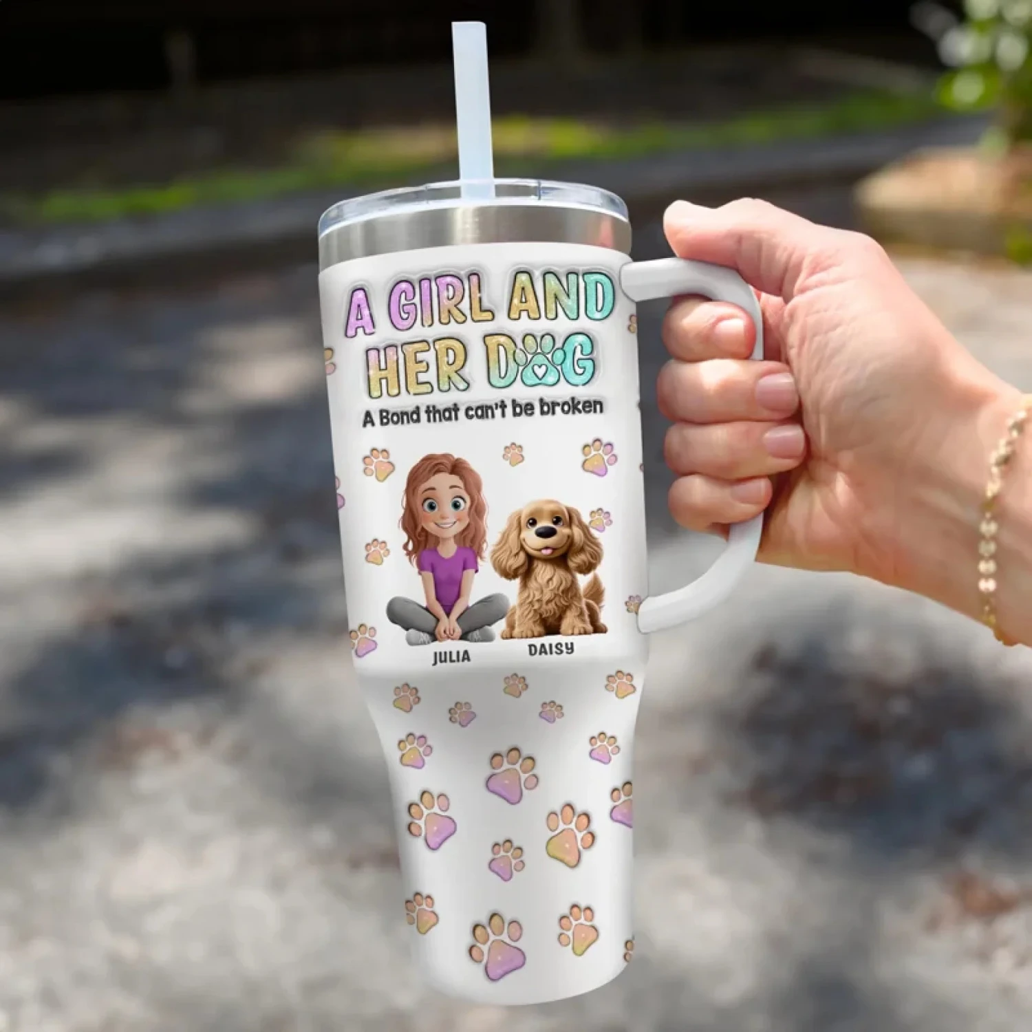 Girl’s Best Friend, Furry And True - Dog Personalized Custom 3D Inflated Effect Printed 40 Oz Stainless Steel Tumbler With Handle - Gift For Pet Owners, Pet Lovers 3 Girl’s Best Friend, Furry And True - Dog Personalized Custom 3D Inflated Effect Printed 40 Oz Stainless Steel Tumbler With Handle - Gift For Pet Owners, Pet Lovers - Image 3