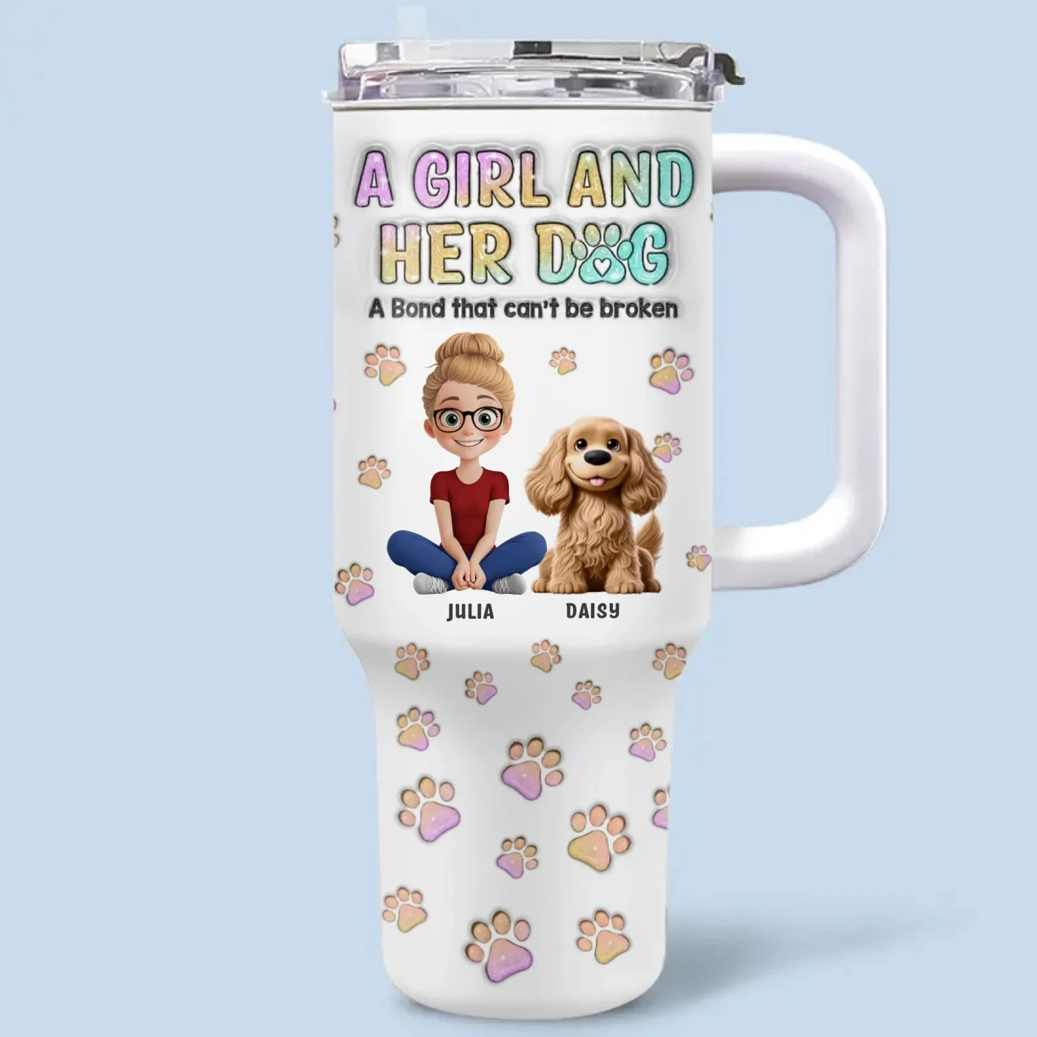 Girl’s Best Friend, Furry And True - Dog Personalized Custom 3D Inflated Effect Printed 40 Oz Stainless Steel Tumbler With Handle - Gift For Pet Owners, Pet Lovers 2 Girl’s Best Friend, Furry And True - Dog Personalized Custom 3D Inflated Effect Printed 40 Oz Stainless Steel Tumbler With Handle - Gift For Pet Owners, Pet Lovers - Image 2