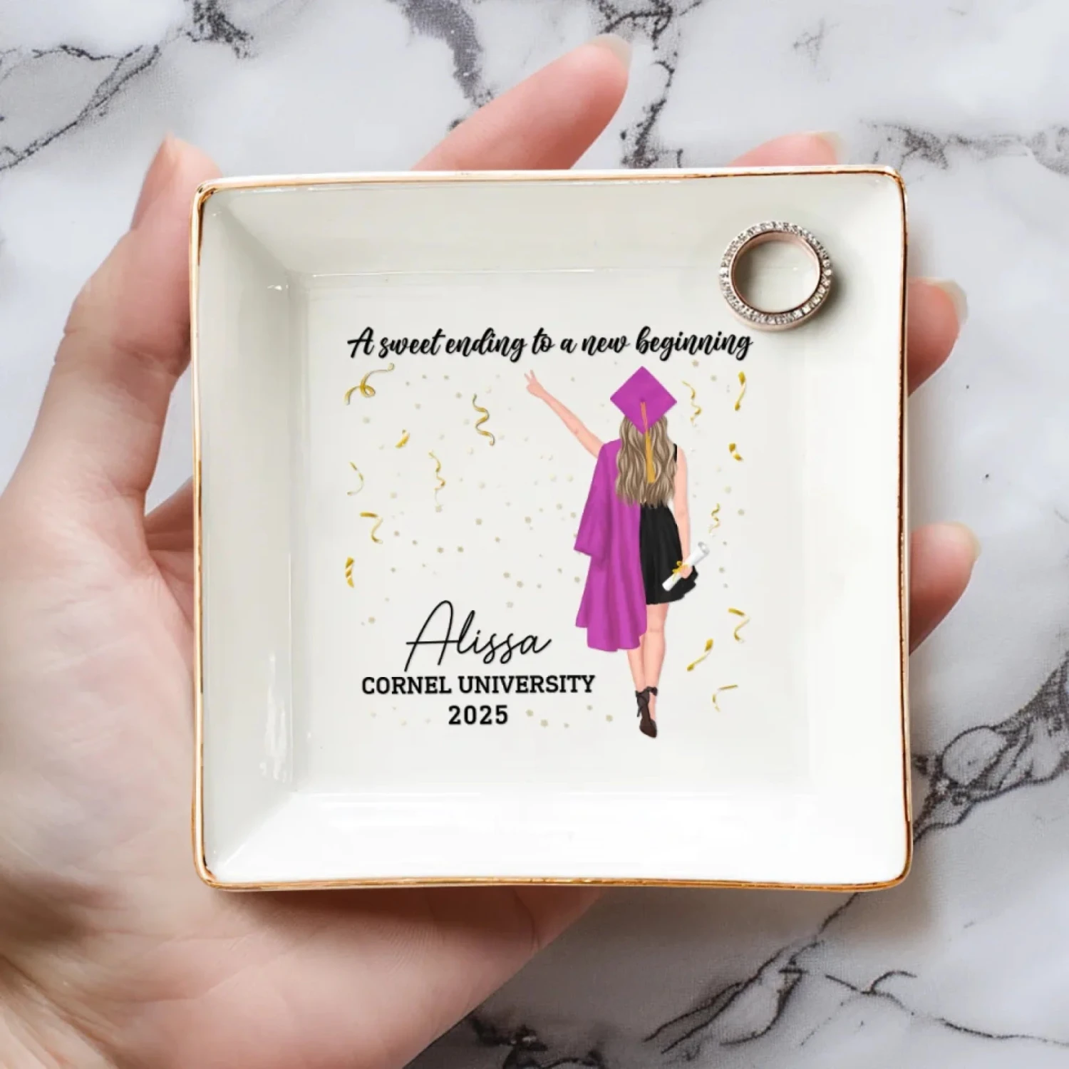 The Tassel Was Worth The Hassle - Family Personalized Custom Jewelry Dish - Graduation Gift For Family Members, Siblings, Brothers, Sisters 4 The Tassel Was Worth The Hassle - Family Personalized Custom Jewelry Dish - Graduation Gift For Family Members, Siblings, Brothers, Sisters - Image 4