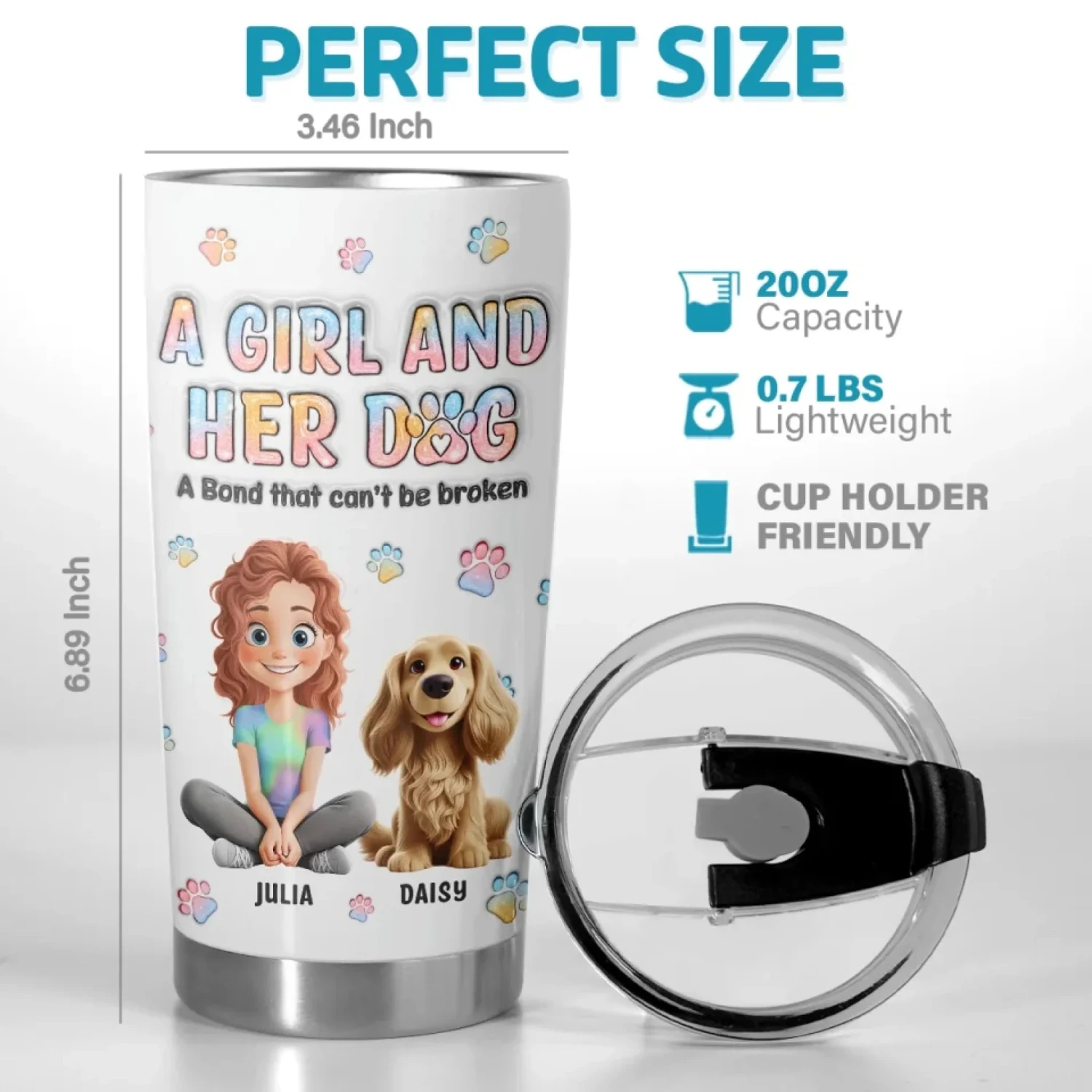 Dogs Are A Girl's Best Friend - Dog Personalized Custom 3D Inflated Effect Printed Tumbler - Gift For Pet Owners, Pet Lovers 3 Dogs Are A Girl's Best Friend - Dog Personalized Custom 3D Inflated Effect Printed Tumbler - Gift For Pet Owners, Pet Lovers - Image 3