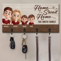 Keys To Happiness Start Here - Family Personalized Custom Home Decor Key Hanger, Key Holder - House Warming Gift For Family Members
