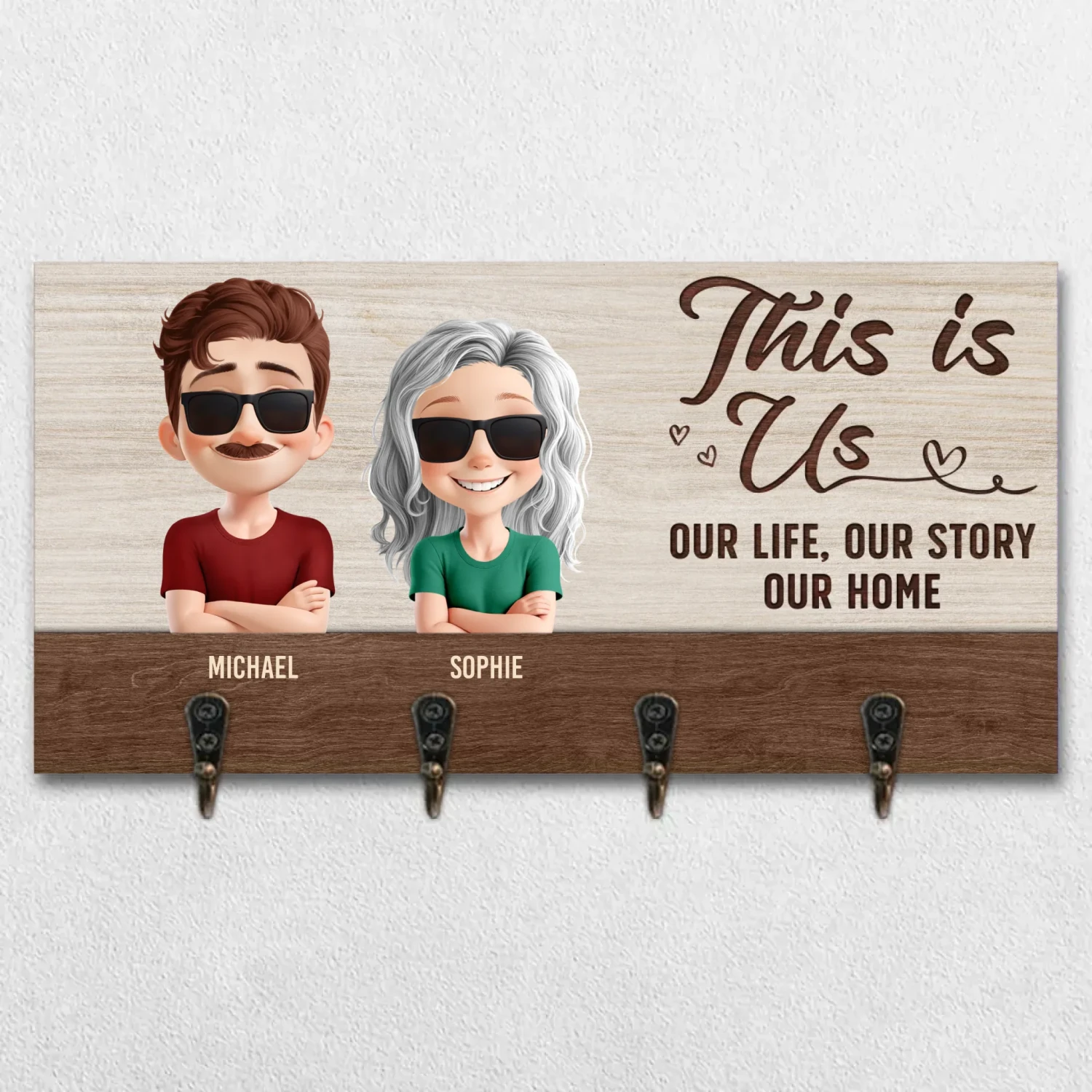 Keys To Happiness Start Here - Family Personalized Custom Home Decor Key Hanger, Key Holder - House Warming Gift For Family Members 2 Keys To Happiness Start Here - Family Personalized Custom Home Decor Key Hanger, Key Holder - House Warming Gift For Family Members - Image 2