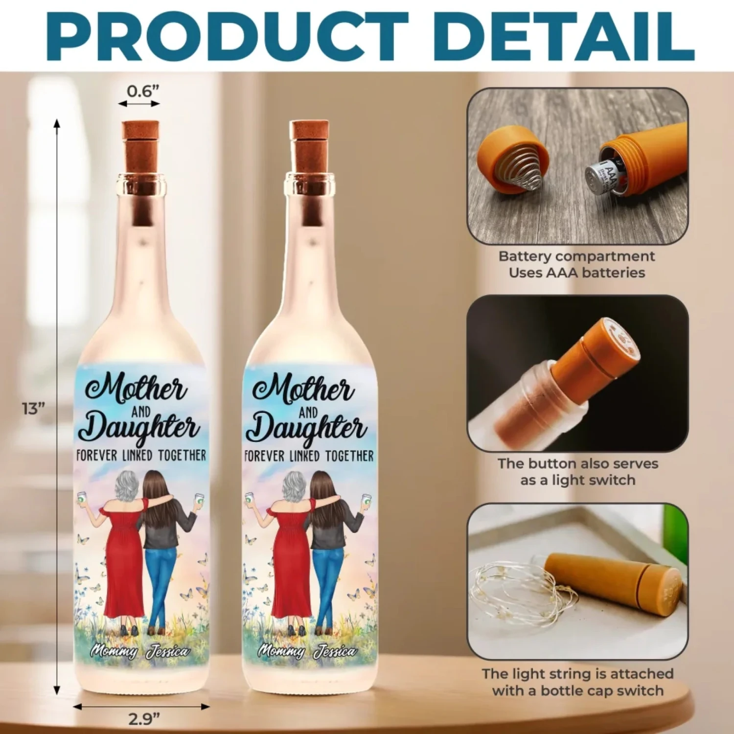 Mother And Daughter, Forever Connected - Family Personalized Custom Bottle Lamp - Mother's Day, Gift For Mom, Daughter 5 Mother And Daughter, Forever Connected - Family Personalized Custom Bottle Lamp - Mother's Day, Gift For Mom, Daughter - Image 5