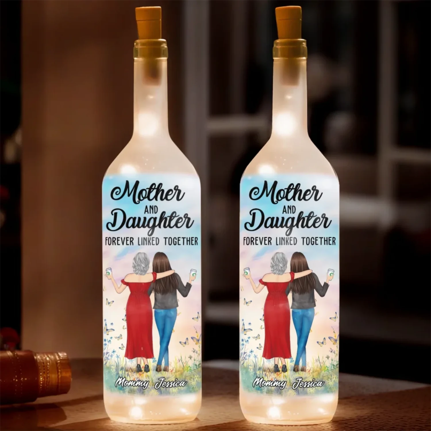 Mother And Daughter, Forever Connected - Family Personalized Custom Bottle Lamp - Mother's Day, Gift For Mom, Daughter 1 Mother And Daughter, Forever Connected - Family Personalized Custom Bottle Lamp - Mother's Day, Gift For Mom, Daughter