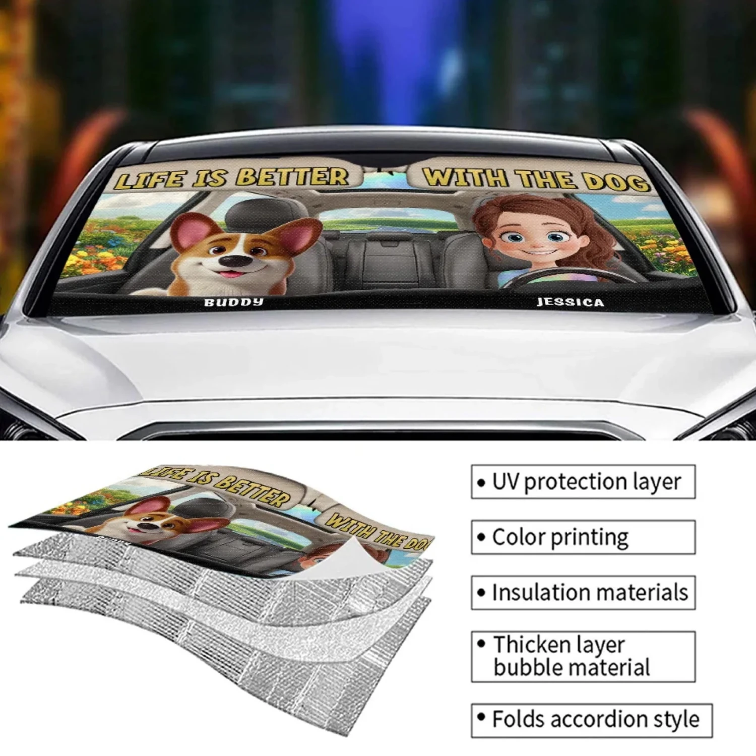 Paws & Drive, The Perfect Ride - Dog Personalized Custom Auto Windshield Sunshade, Car Window Protector - Gift For Pet Owners, Pet Lovers 4 Paws & Drive, The Perfect Ride - Dog Personalized Custom Auto Windshield Sunshade, Car Window Protector - Gift For Pet Owners, Pet Lovers - Image 4