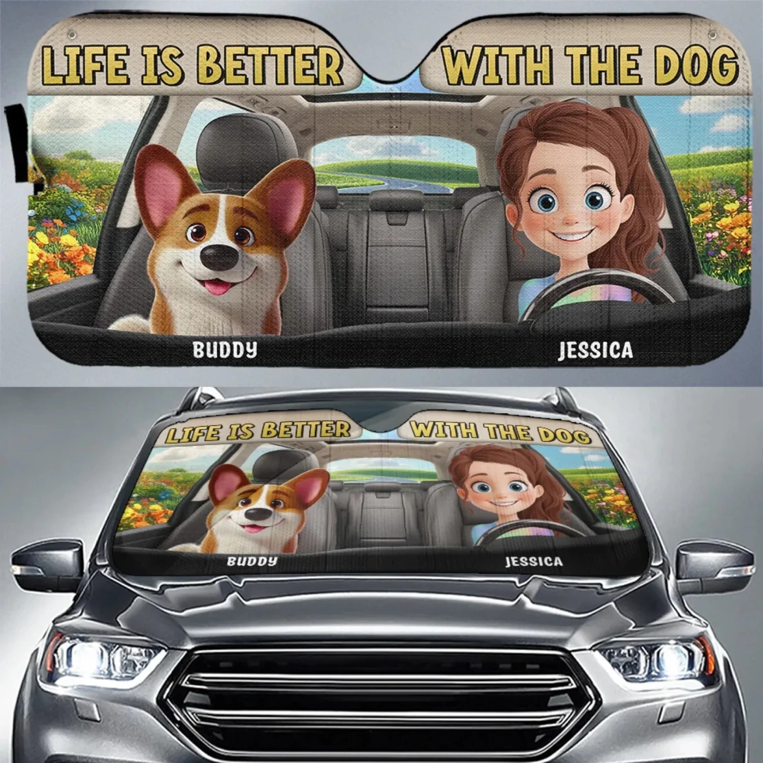 Paws & Drive, The Perfect Ride - Dog Personalized Custom Auto Windshield Sunshade, Car Window Protector - Gift For Pet Owners, Pet Lovers 1 Paws & Drive, The Perfect Ride - Dog Personalized Custom Auto Windshield Sunshade, Car Window Protector - Gift For Pet Owners, Pet Lovers