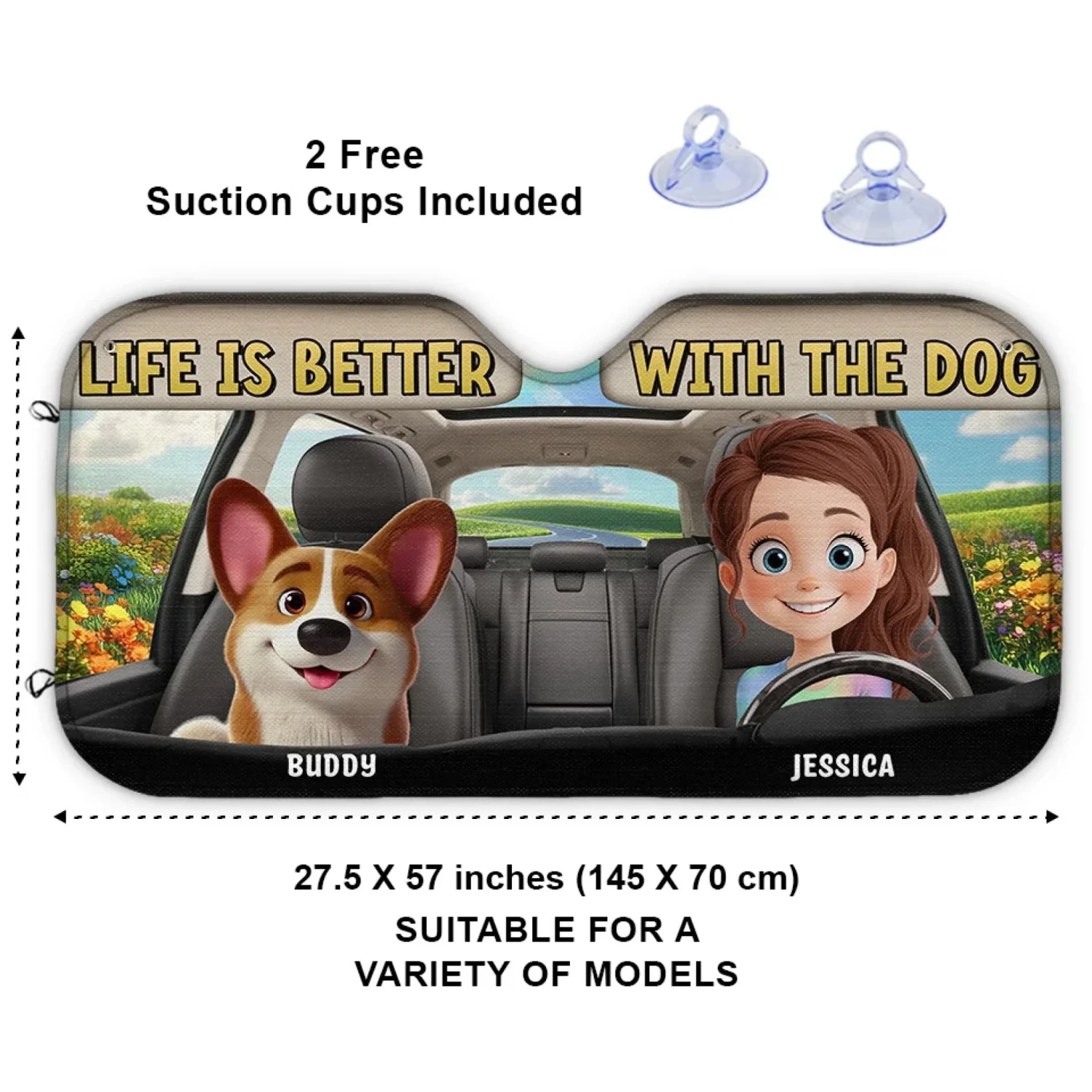 Paws & Drive, The Perfect Ride - Dog Personalized Custom Auto Windshield Sunshade, Car Window Protector - Gift For Pet Owners, Pet Lovers 3 Paws & Drive, The Perfect Ride - Dog Personalized Custom Auto Windshield Sunshade, Car Window Protector - Gift For Pet Owners, Pet Lovers - Image 3