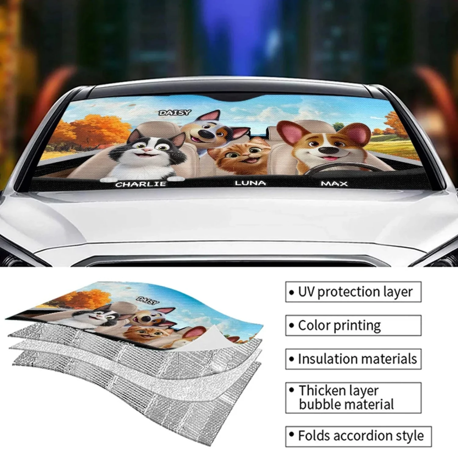 Paws On Board, Fun Ahead - Dog & Cat Personalized Custom Auto Windshield Sunshade, Car Window Protector - Gift For Pet Owners, Pet Lovers 4 Paws On Board, Fun Ahead - Dog & Cat Personalized Custom Auto Windshield Sunshade, Car Window Protector - Gift For Pet Owners, Pet Lovers - Image 4