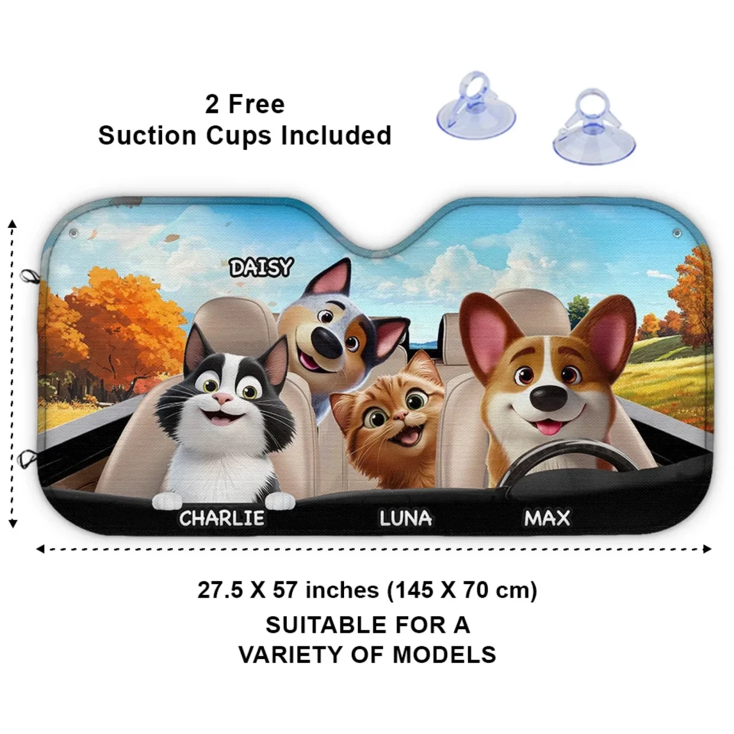Paws On Board, Fun Ahead - Dog & Cat Personalized Custom Auto Windshield Sunshade, Car Window Protector - Gift For Pet Owners, Pet Lovers 3 Paws On Board, Fun Ahead - Dog & Cat Personalized Custom Auto Windshield Sunshade, Car Window Protector - Gift For Pet Owners, Pet Lovers - Image 3
