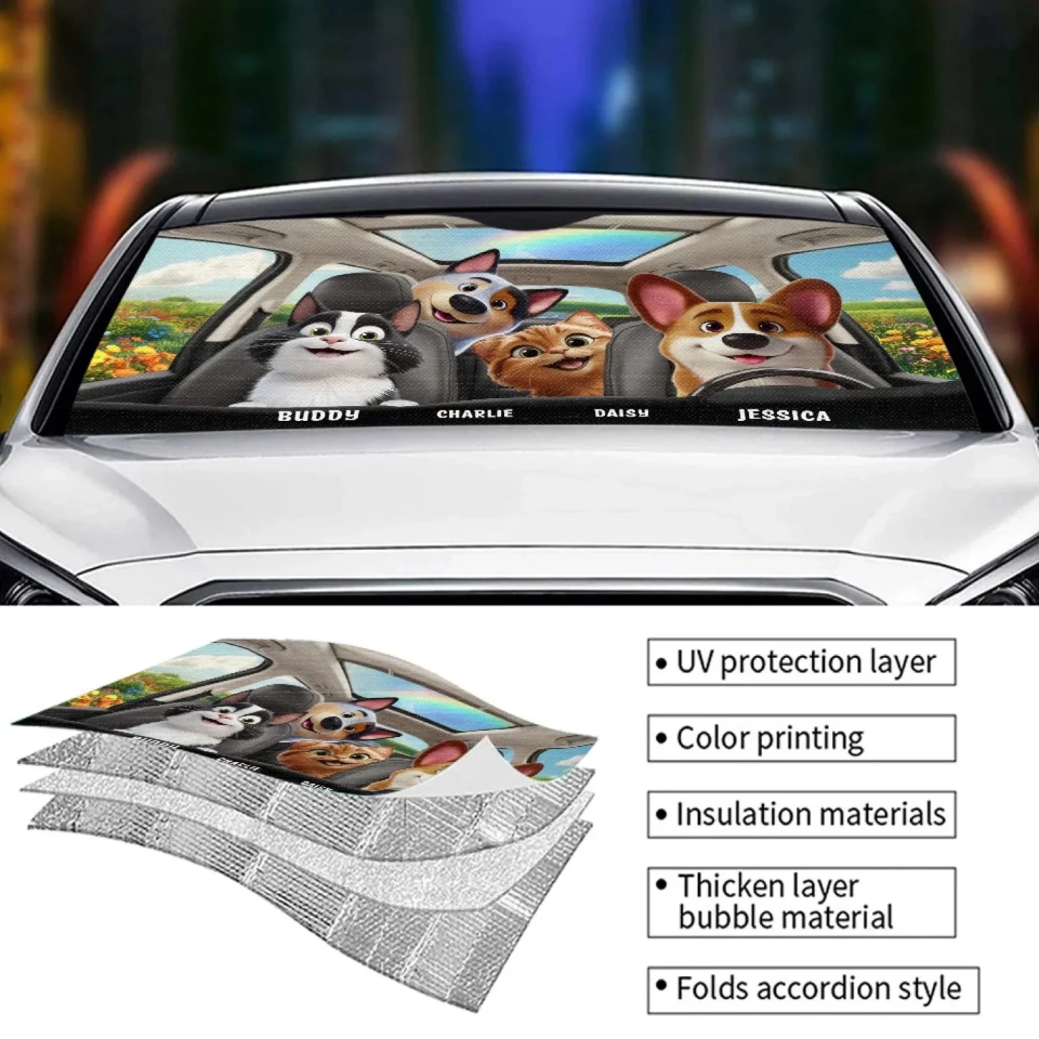 Buckle Up, It’s A Pawsome Ride - Dog & Cat Personalized Custom Auto Windshield Sunshade, Car Window Protector - Gift For Pet Owners, Pet Lovers 4 Buckle Up, It’s A Pawsome Ride - Dog & Cat Personalized Custom Auto Windshield Sunshade, Car Window Protector - Gift For Pet Owners, Pet Lovers - Image 4