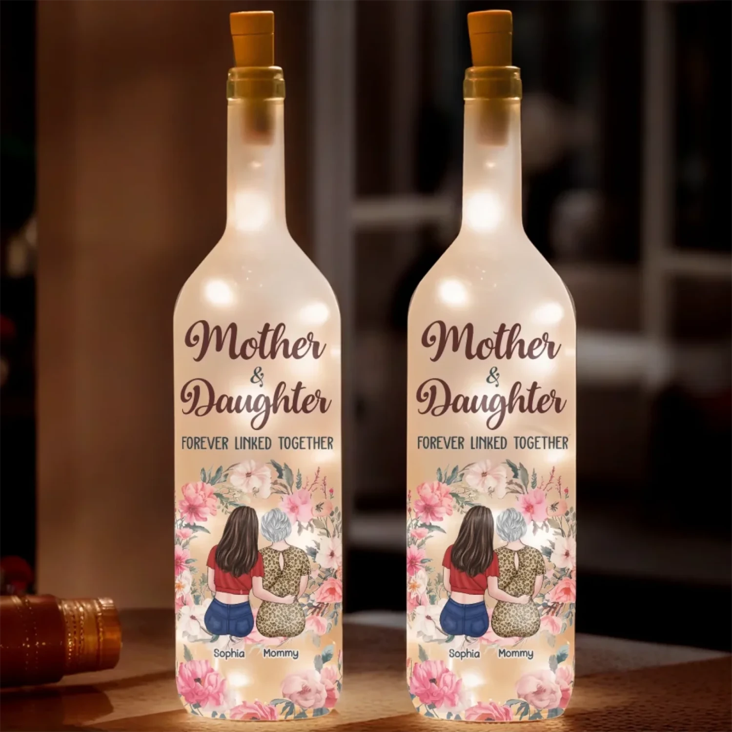 Forever Connected, Always Cherished - Family Personalized Custom Bottle Lamp - Mother's Day, Gift For Mom, Daughter 1 Forever Connected, Always Cherished - Family Personalized Custom Bottle Lamp - Mother's Day, Gift For Mom, Daughter