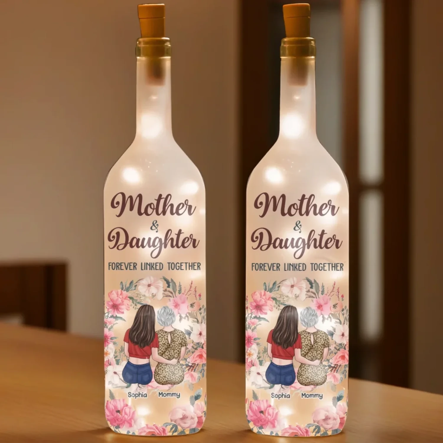 Forever Connected, Always Cherished - Family Personalized Custom Bottle Lamp - Mother's Day, Gift For Mom, Daughter 3 Forever Connected, Always Cherished - Family Personalized Custom Bottle Lamp - Mother's Day, Gift For Mom, Daughter - Image 3