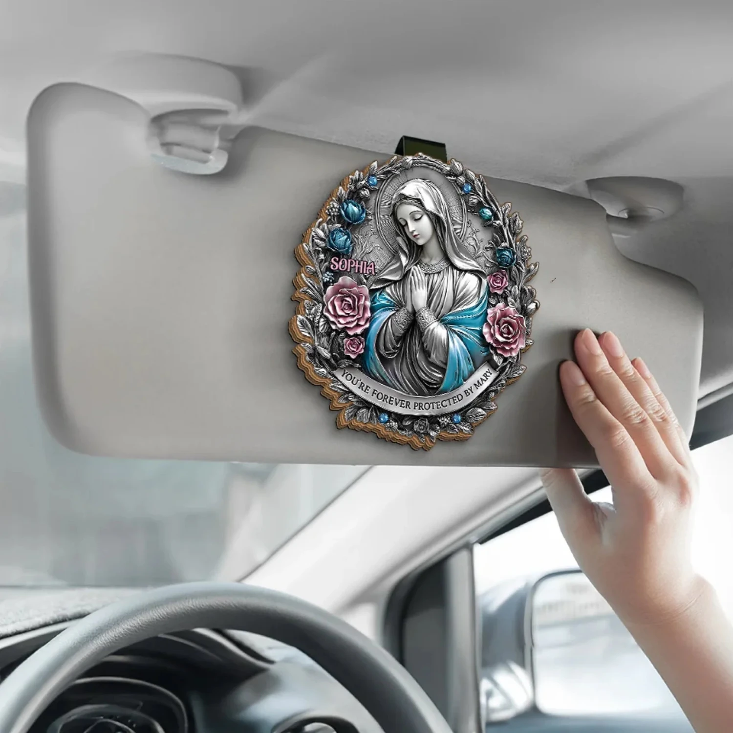 You're Forever Protected By Mary - Memorial Personalized Custom Car Visor Clip - Sympathy Gift For Family Members 5 You're Forever Protected By Mary - Memorial Personalized Custom Car Visor Clip - Sympathy Gift For Family Members - Image 5