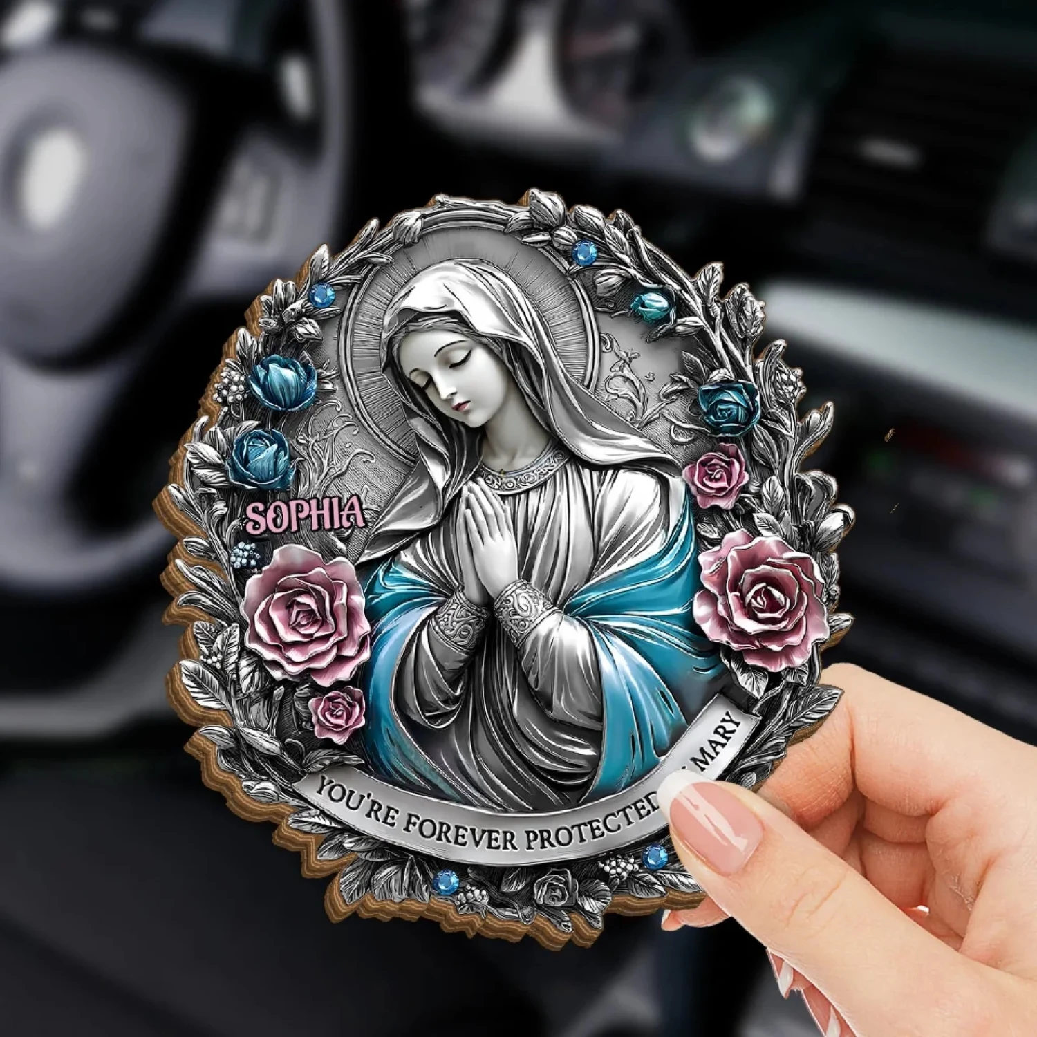 You're Forever Protected By Mary - Memorial Personalized Custom Car Visor Clip - Sympathy Gift For Family Members 4 You're Forever Protected By Mary - Memorial Personalized Custom Car Visor Clip - Sympathy Gift For Family Members - Image 4