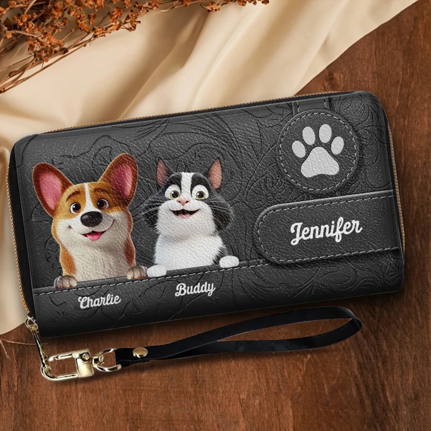 Love Begins With A Paw - Dog & Cat Personalized Custom Leather Long Wallet - Gift For Pet Owners, Pet Lovers 3 Love Begins With A Paw - Dog & Cat Personalized Custom Leather Long Wallet - Gift For Pet Owners, Pet Lovers - Image 3