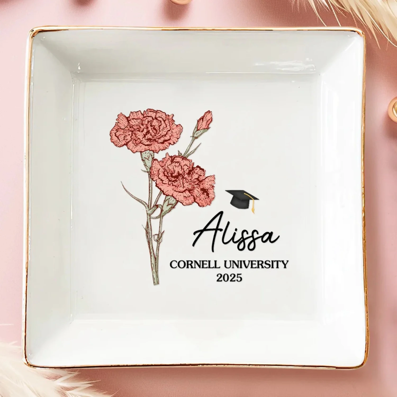 Blooming Into Success - Family Personalized Custom Jewelry Dish - Graduation Gift For Family Members, Siblings, Brothers, Sisters 1 Blooming Into Success - Family Personalized Custom Jewelry Dish - Graduation Gift For Family Members, Siblings, Brothers, Sisters
