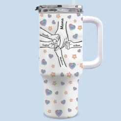 Holding Hands, Holding Hearts - Family Personalized Custom 3D Inflated Effect Printed 40 Oz Stainless Steel Tumbler With Handle - Mother's Day, Gift For Mom, Grandma