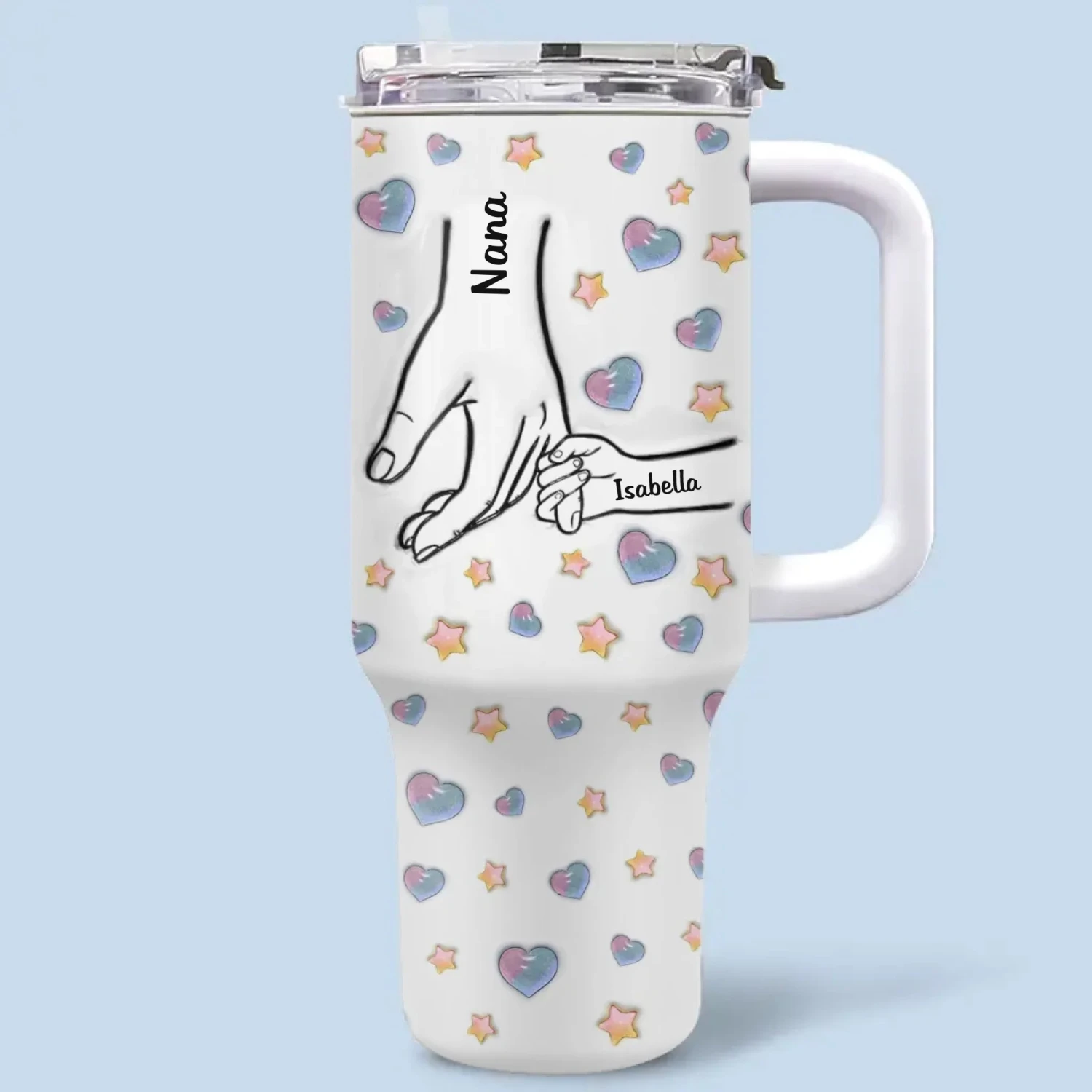 Holding Hands, Holding Hearts - Family Personalized Custom 3D Inflated Effect Printed 40 Oz Stainless Steel Tumbler With Handle - Mother's Day, Gift For Mom, Grandma 2 Holding Hands, Holding Hearts - Family Personalized Custom 3D Inflated Effect Printed 40 Oz Stainless Steel Tumbler With Handle - Mother's Day, Gift For Mom, Grandma - Image 2