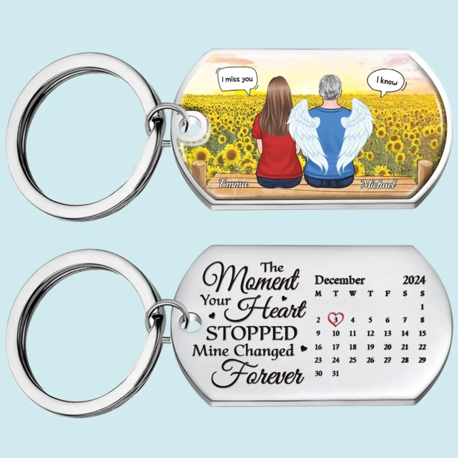 The Moment Your Heart Stopped, Mine Changed Forever - Memorial Personalized Custom Keychain - Sympathy Gift For Family Members 1 The Moment Your Heart Stopped, Mine Changed Forever - Memorial Personalized Custom Keychain - Sympathy Gift For Family Members