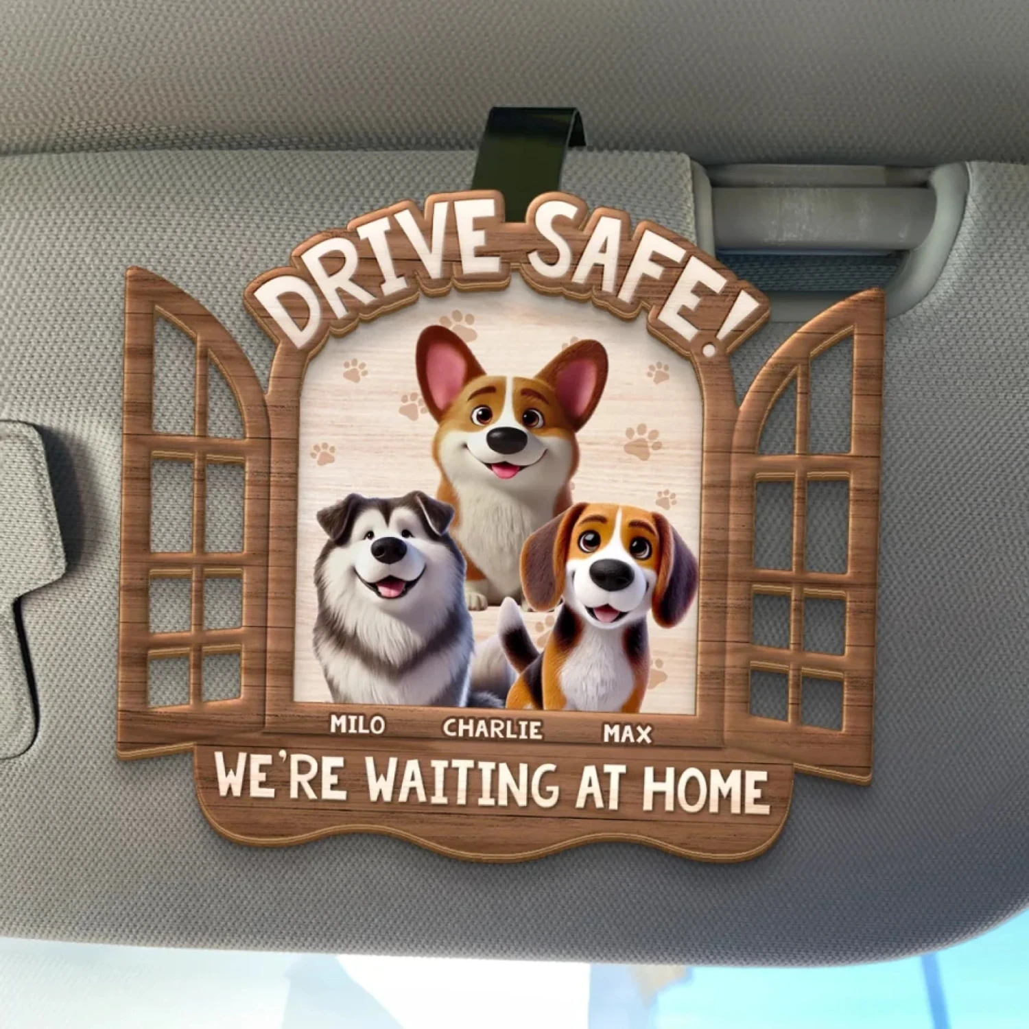Drive Safe, We're Waiting At Home - Dog Personalized Custom Car Visor Clip - Gift For Pet Owners, Pet Lovers 1 Drive Safe, We're Waiting At Home - Dog Personalized Custom Car Visor Clip - Gift For Pet Owners, Pet Lovers
