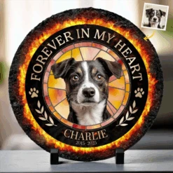 Custom Photo Forever My Fur Angel - Memorial Personalized Custom Round Shaped Stone With Stand - Sympathy Gift For Pet Owners, Pet Lovers
